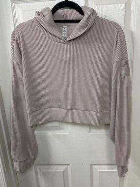 ALO Yoga Ribbed Cropped Hoodie in Dusty Rose